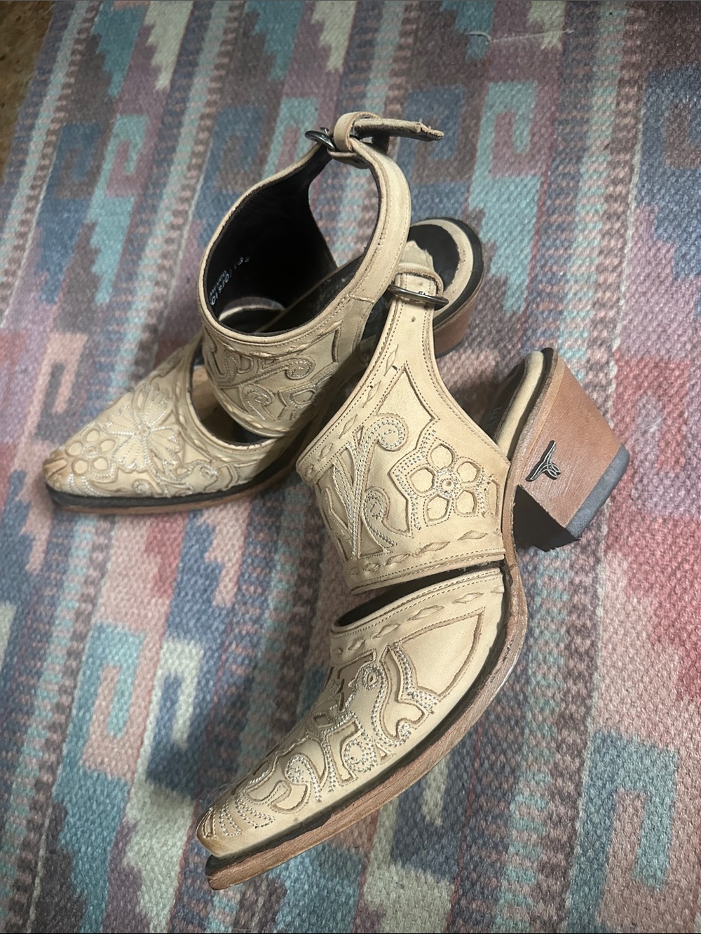 Lane Robin mule Junk Gypsy inlay tooled leather western ankle boots SZ 8.5 M - Picture 6 of 6